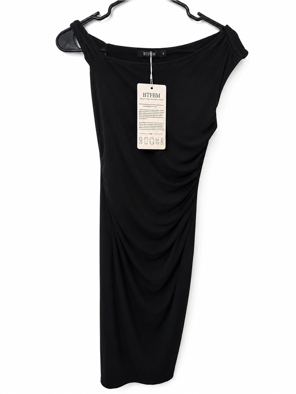BTFBM Black One-Shoulder Ruched Women’s Dress